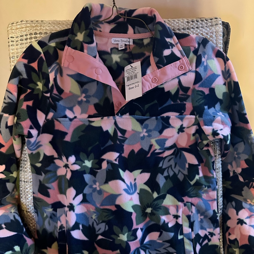 Vera Bradley Women’s Snap Collar Fleece Sweatshirt Pullover With Pockets Size XS